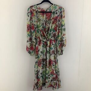 Maria Gabrielle Floral Midi Dress XL Brunch Chiffon Romantic Multicolor